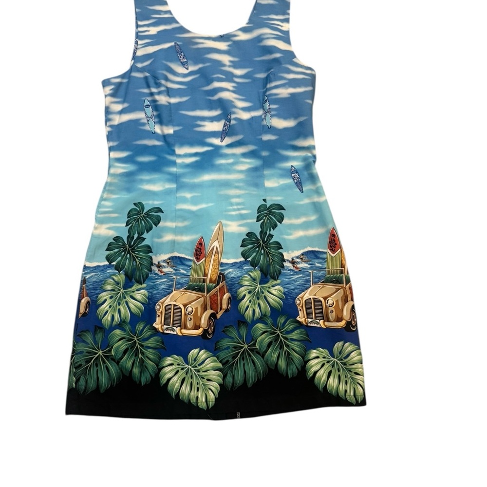 Vintage Hawaii Surf Print Shift Dress XL Cotton Tropical Beach